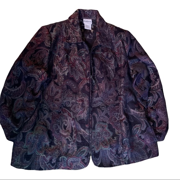 BonWorth Paisley Zip Jacket Women’s L Purple Burgundy Metallic Textured Blazer - Picture 14 of 15